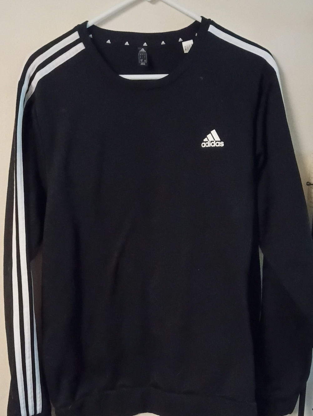 Adidas  Black Long-Sleeve Crew Sweatshirt with White Stripes Size Large